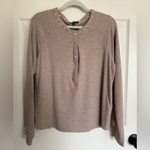 Women's Taupe Long Sleeve Top with Pearl Snaps